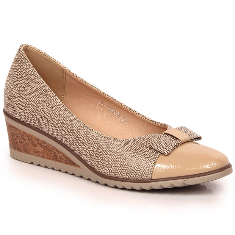 Décolleté con zeppa da donna con fiocco beige Potocki SZ12062