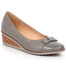 Décolleté con zeppa da donna con fiocco grigio Potocki SZ12062