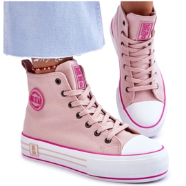 Sneakers da donna con plateau in tessuto alto Big Star LL274186 rosa