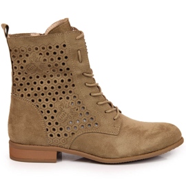 Stivali da donna in camoscio traforato primaverili Jezzi beige