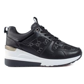 Sneakers con zeppa Shelovet da donna con motivo nero