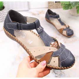Comodi sandali piatti da donna con velcro Rieker M1655-14 beige