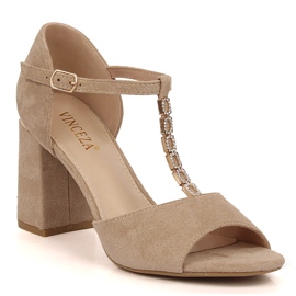 Vinceza 20195 sandali da donna in camoscio beige con zirconi