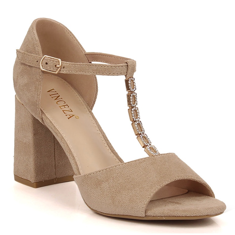 Vinceza 20195 sandali da donna in camoscio beige con zirconi