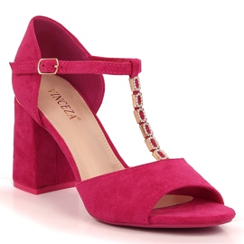 Sandali da donna in camoscio sul palo con zirconi fucsia Vinceza 20195 rosa