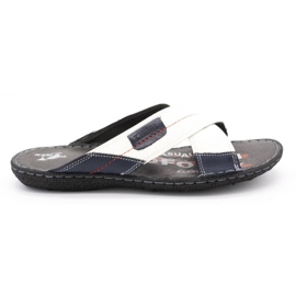 Kampol Ciabatte uomo in pelle 200/B bianche bianca blu navy