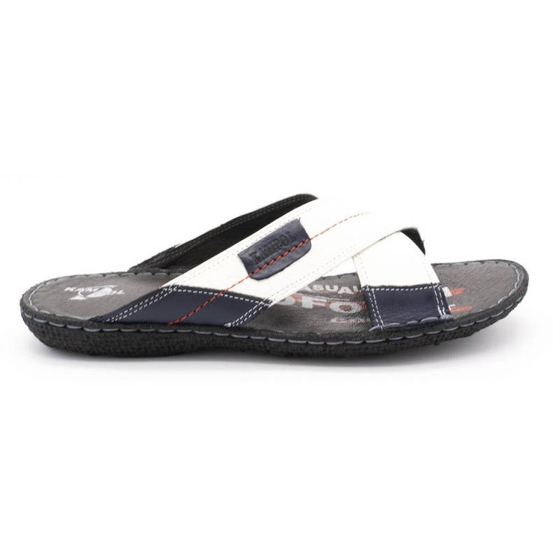 Kampol Ciabatte uomo in pelle 200/B bianche bianca blu navy