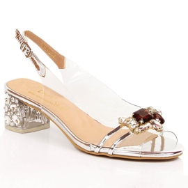 Sandali da donna in argento trasparente con zirconi D&amp;A MR-X1012