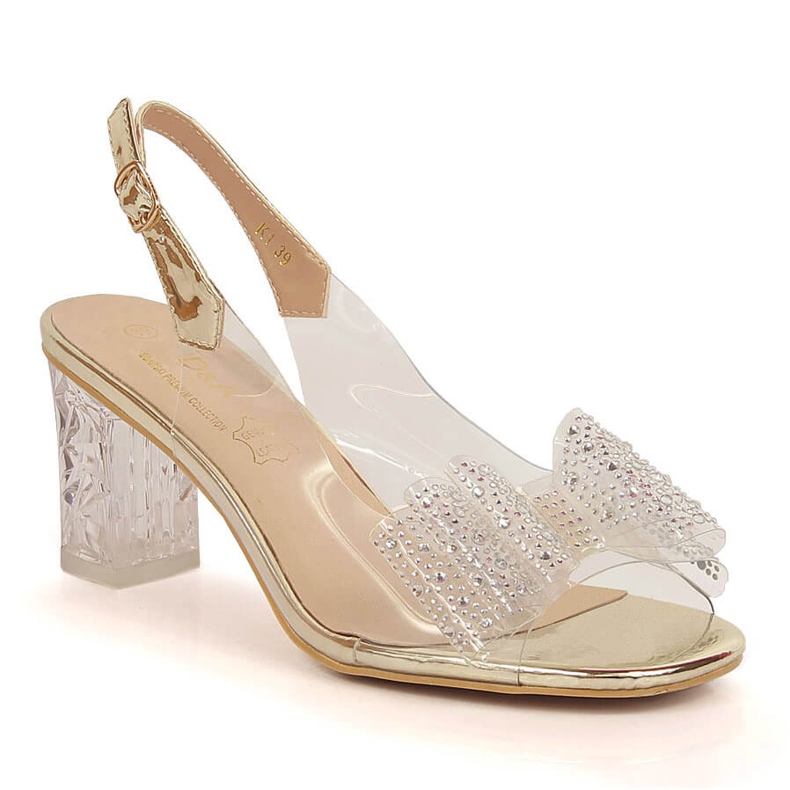 Sandali trasparenti da donna con zirconi e fiocco D&amp;A MR-K1 d'oro