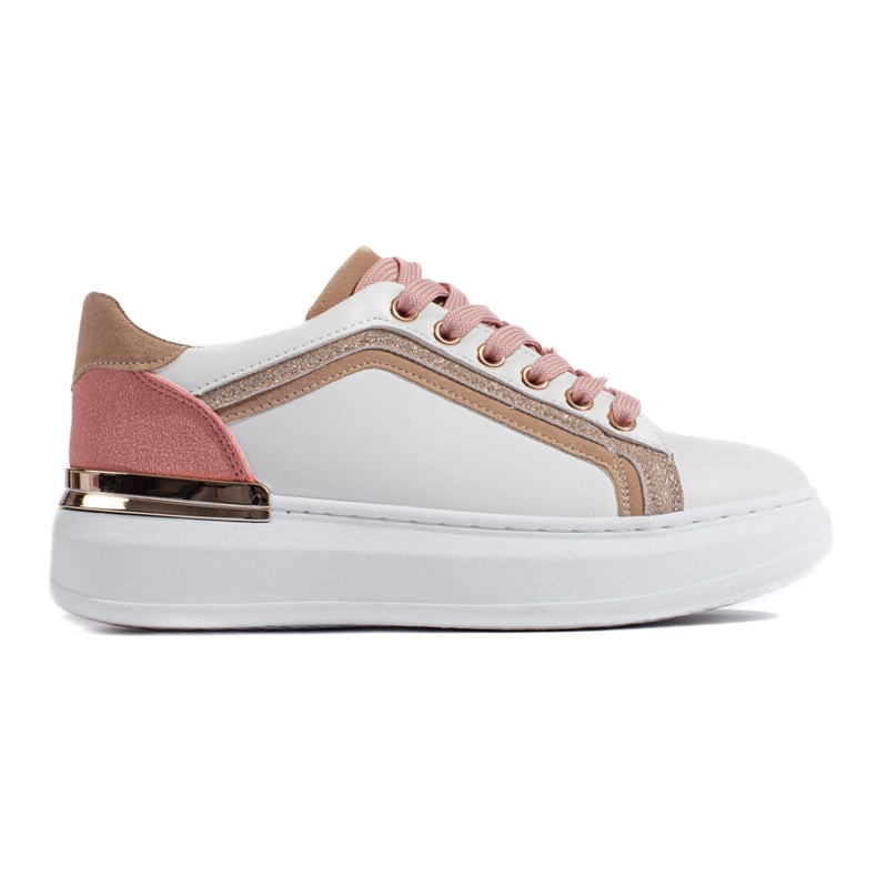 Sneakers Shelovet bianche da donna con glitter beige