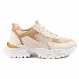 Sneakers da donna beige con plateau Shelovet arancia