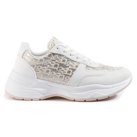 Scarpe sportive da donna Shelovet con motivo lucido bianco argento