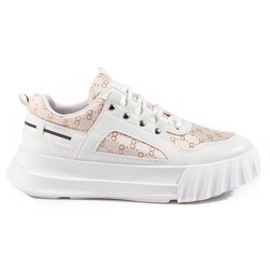 Scarpe sportive da donna bianche Shelovet con suola spessa beige bianco d'oro