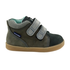 Scarpe per bambini in pelle con velcro mazurek 1302 blu scuro grigio