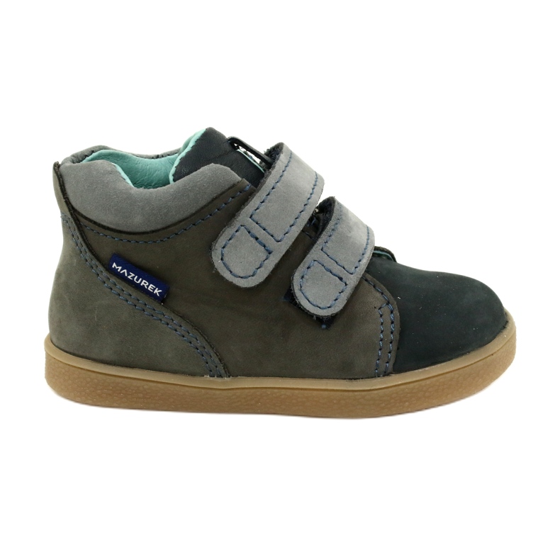 Scarpe per bambini in pelle con velcro mazurek 1302 blu scuro grigio