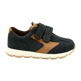 Scarpe casual in pelle Mazurek 1362 Velcro Blu Navy-Marrone