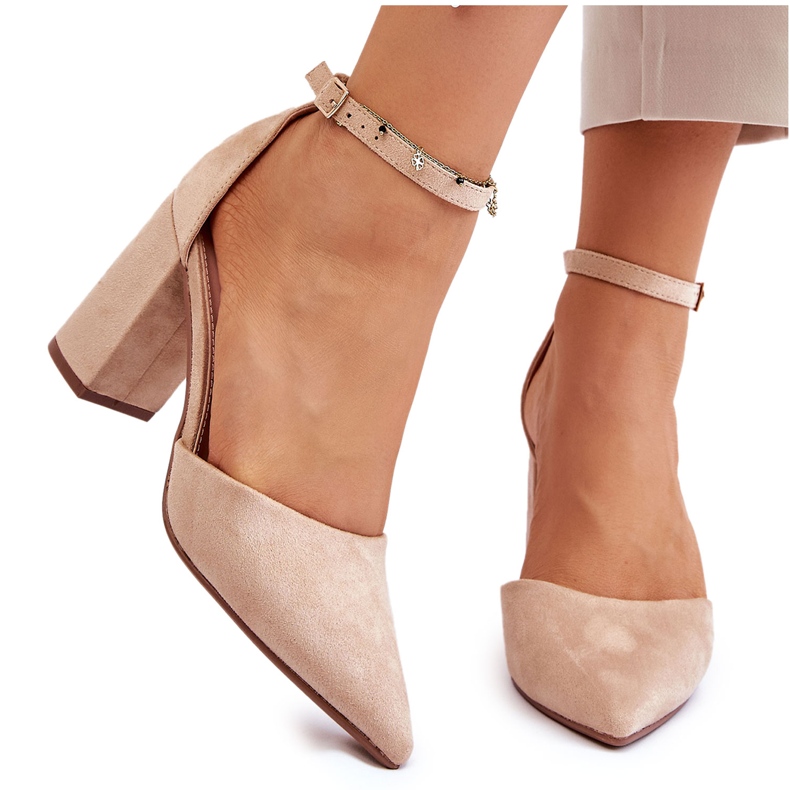 Décolleté con tacco in camoscio Beige Lexie