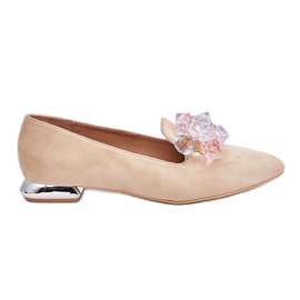 Mocassini impreziositi da donna con tacco piatto Beige Sloane