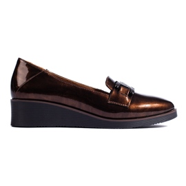 W. Potocki Potocki scarpe da donna in vernice con zeppa bassa marrone