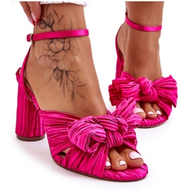 Sandali alla moda con fiocchi a ruote alte Fucsia rosa
