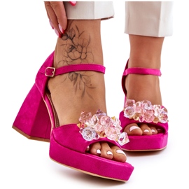 PS1 Sandali Alla Moda Con Cristalli Su Tacchi Grossi Fucsia Garrett rosa
