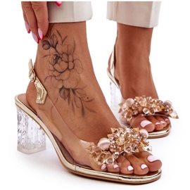 S.Barski Sandali Alla Moda Con Perline Terrance Dorate d'oro
