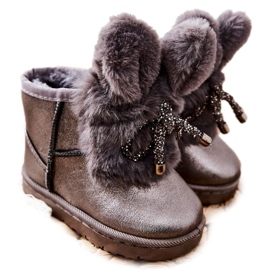 Stivali Da Neve Per Bambini Con Pelliccia Con Orecchie Coniglietto Grigio marrone d'argento