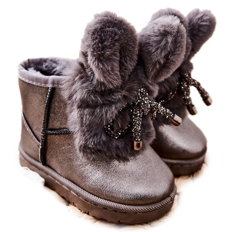 Stivali Da Neve Per Bambini Con Pelliccia Con Orecchie Coniglietto Grigio marrone d'argento