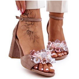 Sandali Eleganti Con Cristalli Su Tacchi Alti Cameron Beige Scuro