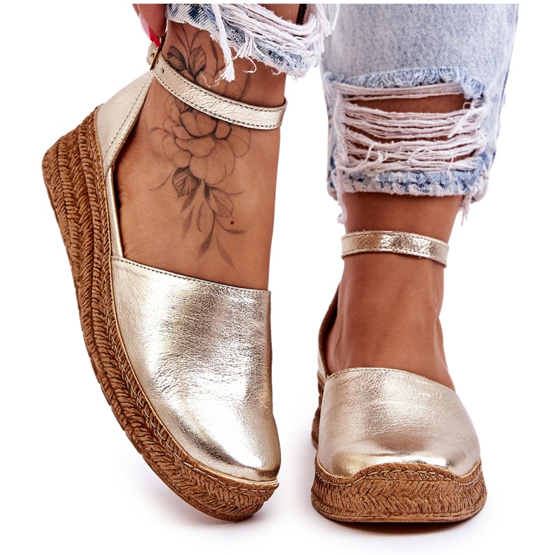 Lemar Espadrillas in pelle da donna Sandali Golden Moise d'oro