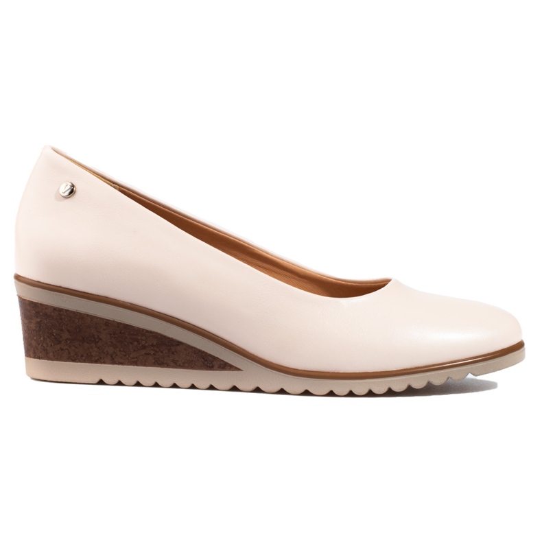 Décolleté da donna Vinceza su zeppa di sughero beige