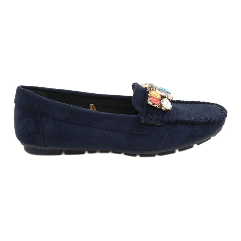 Evento Comodi mocassini in camoscio blu navy con pietre