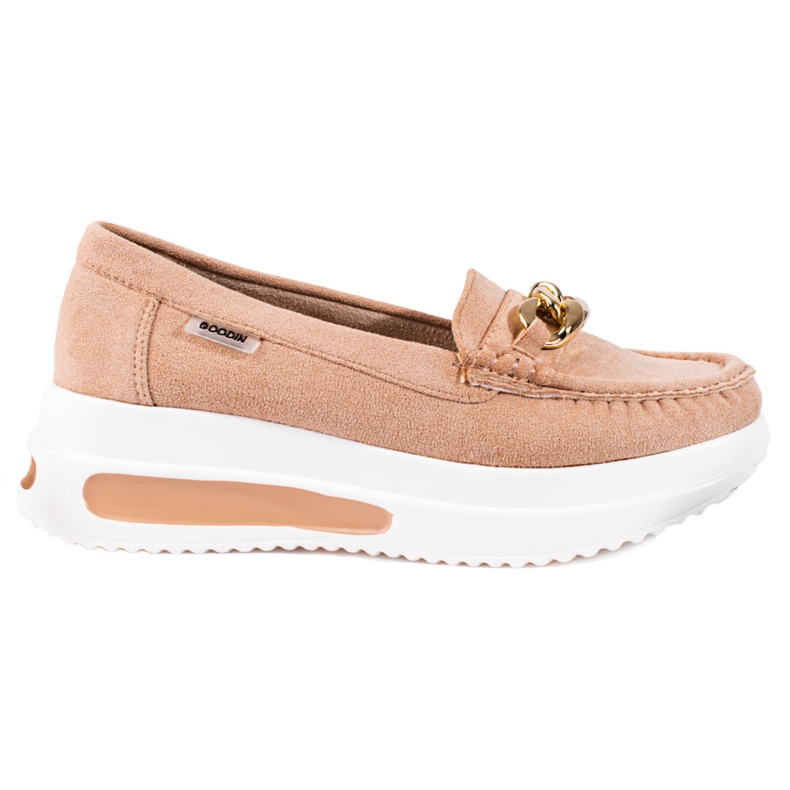 Mocassini con zeppa Shelovet da donna con catena beige