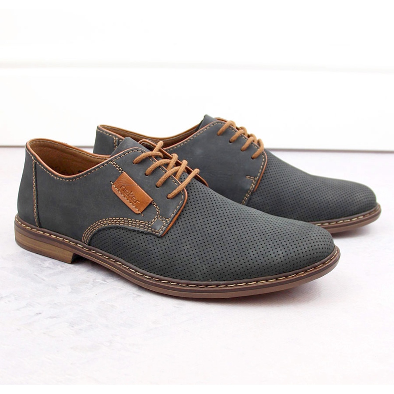 Scarpe da uomo comode in pelle blu navy Rieker 13439-14