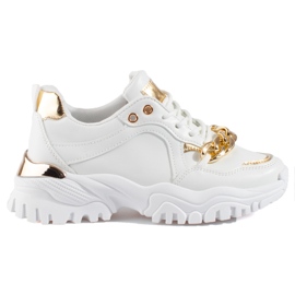 Sneakers Shelovet bianche e oro con catena bianca
