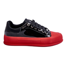 Sneakers da donna con piattaforma laccata GOE LL2N4021 nere-rosse nero rosso