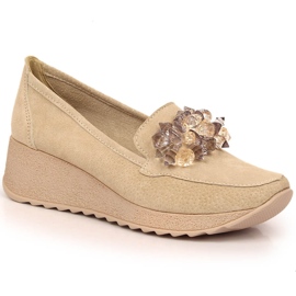 Mocassini donna in pelle con zeppa con cristalli Filippo beige DP4563/23
