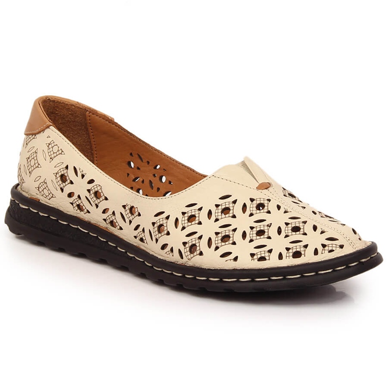 Scarpe beige traforate da donna comode in pelle Artiker 52C0440