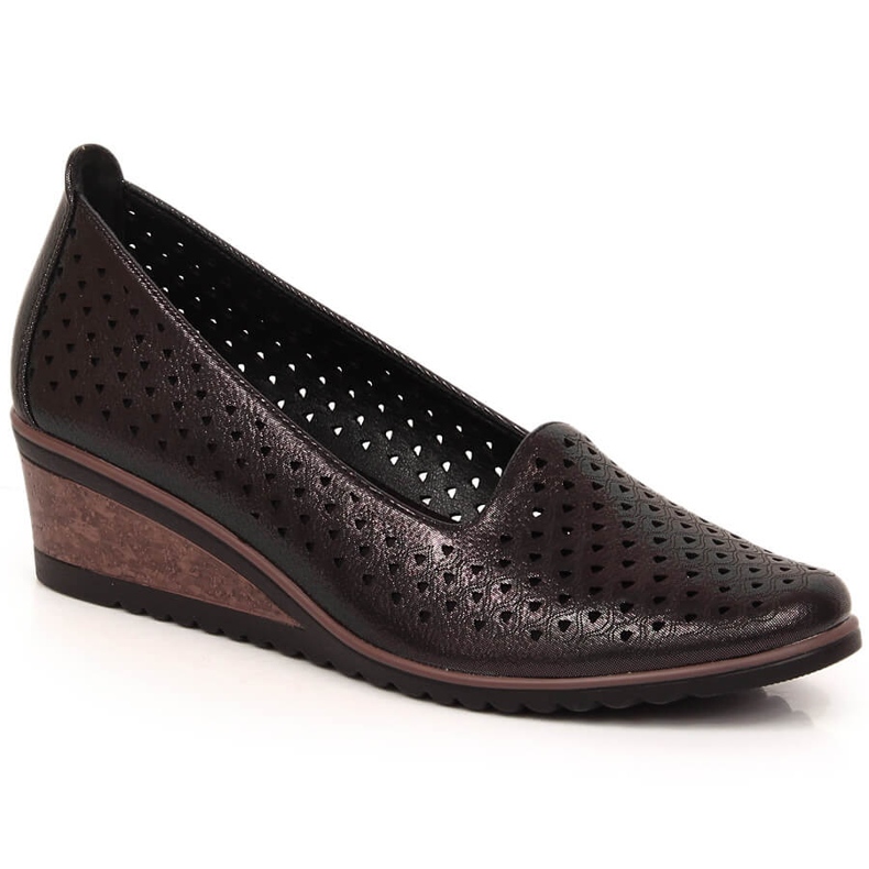Scarpe con zeppa traforate nere lucide da donna Potocki SZ12018 nero