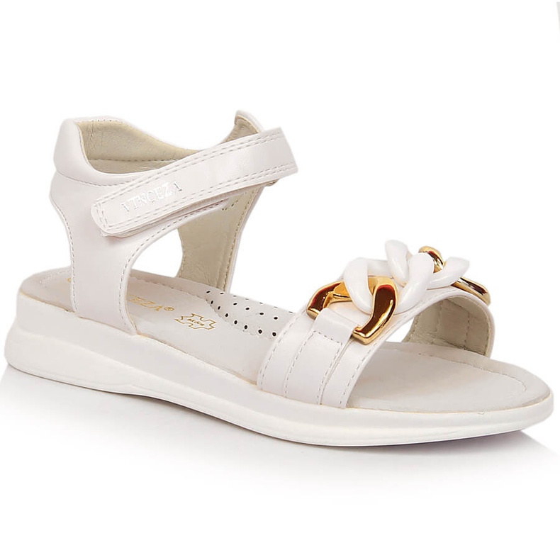 Sandali bambina con catena velcro bianco Vinceza 36127 bianca