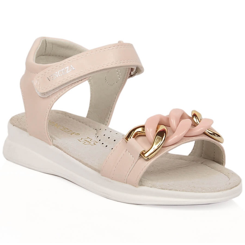 Sandali da bambina con catena in velcro rosa Vinceza 36127