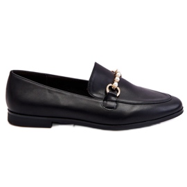 PG1 Mocassini Donna In Pelle Con Perle Decorative Nero Ishan