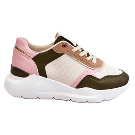 Scarpe Da Ginnastica Con Plateau In Pelle Da Donna Chaya Beige E Rosa