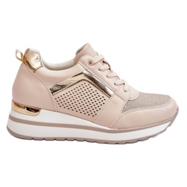 PG1 Scarpe Sportive In Pelle Su Una Zeppa Bassa Beige Braylen