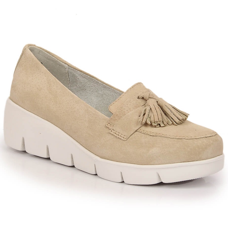 Filippo DP3162/23 mocassini con zeppa in pelle con nappine beige