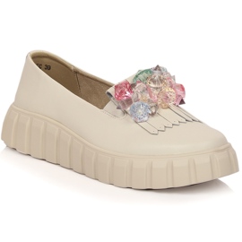 Scarpe da donna in pelle sulla piattaforma con pietre decorative Filippo DP4593/23 écru