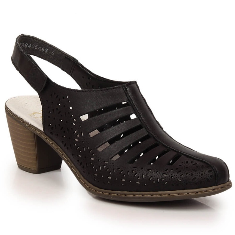 Sandali con tacco alto da donna comodi in pelle Rieker 40959-00 nero