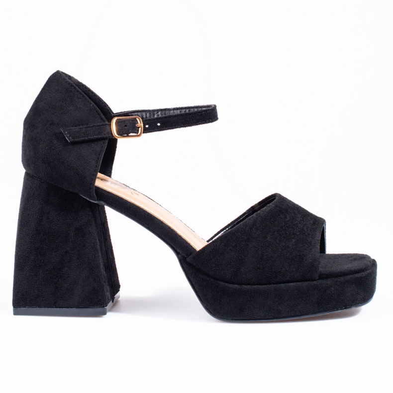Sandali con tacco in camoscio nero di Vinceza