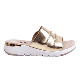 S.Barski Pantofole In Pelle Da Donna Con Zeppa Bassa Gold Leona d'oro