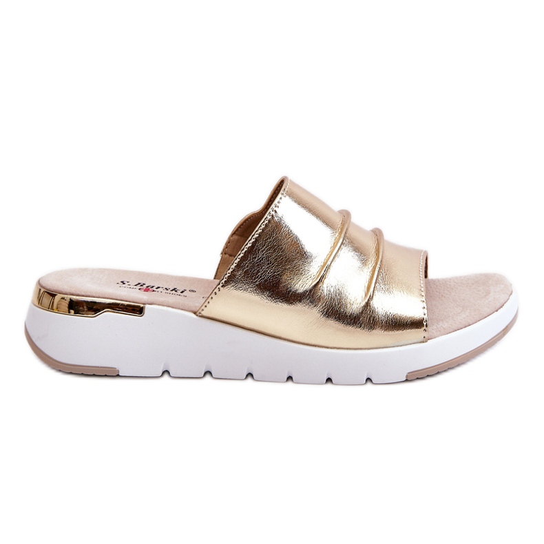 S.Barski Pantofole In Pelle Da Donna Con Zeppa Bassa Gold Leona d'oro